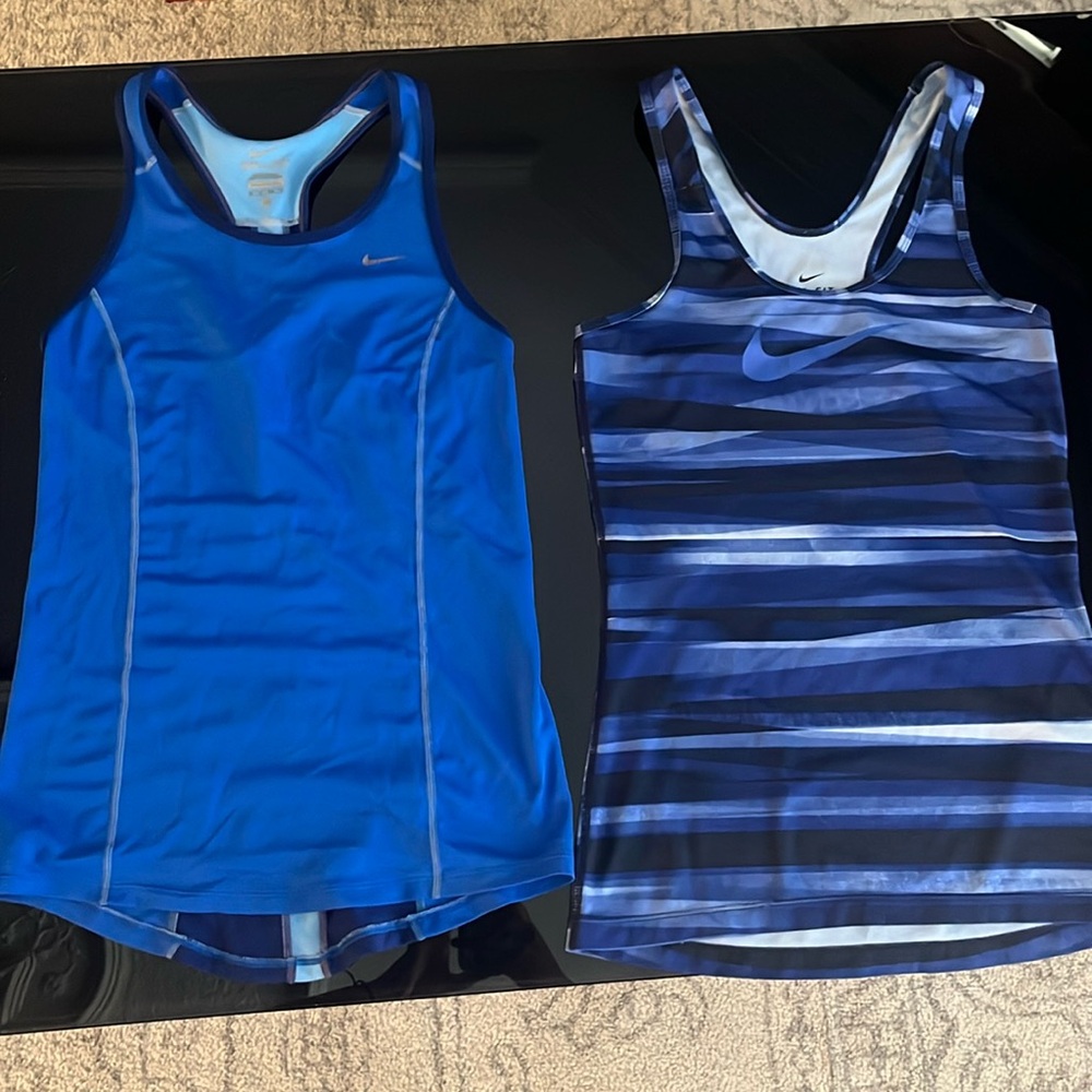 2 Nike Dri-Fit short sleeve blue gym tank top